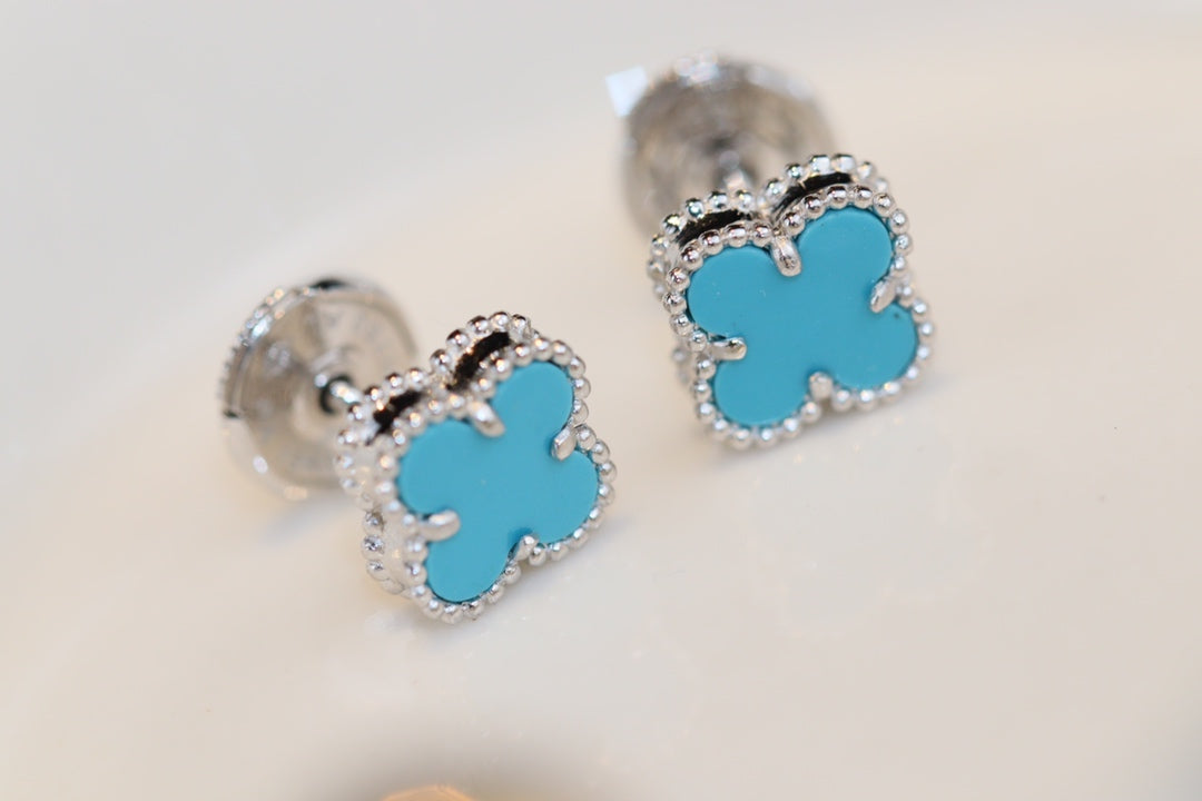 [Max Jewelry ]CLOVER MINI TURQUOISE SILVER STUD EARRINGS