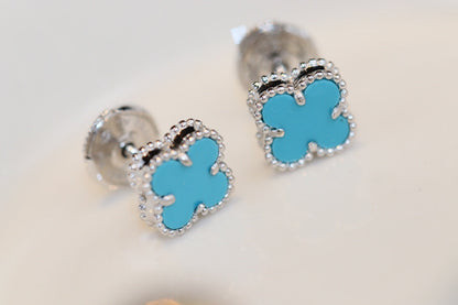[Max Jewelry ]CLOVER MINI TURQUOISE SILVER STUD EARRINGS