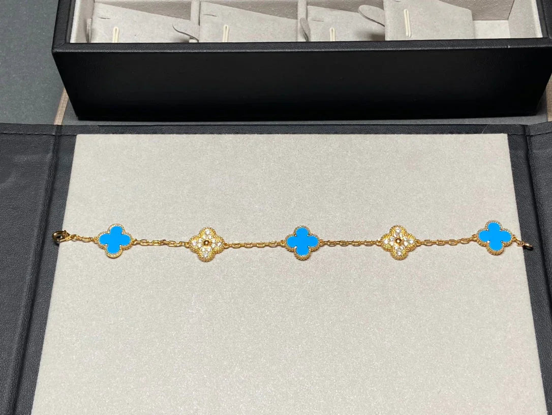 [Max Jewelry ] CLOVER 5 MOTIF BLUE AGATE BRACELET COLLECTION