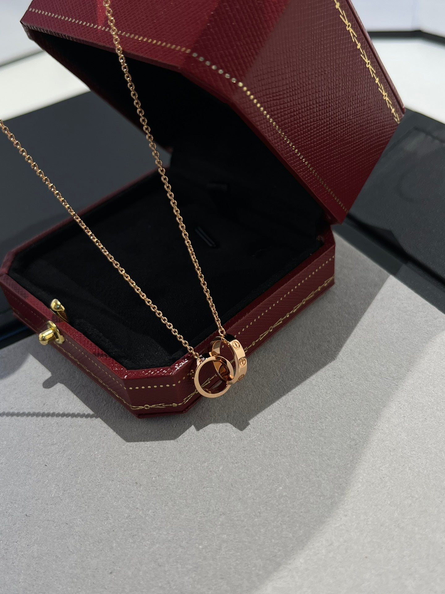 [Max Jewelry ]LOVE NECKLACE DOUBLE RING PINK GOLD