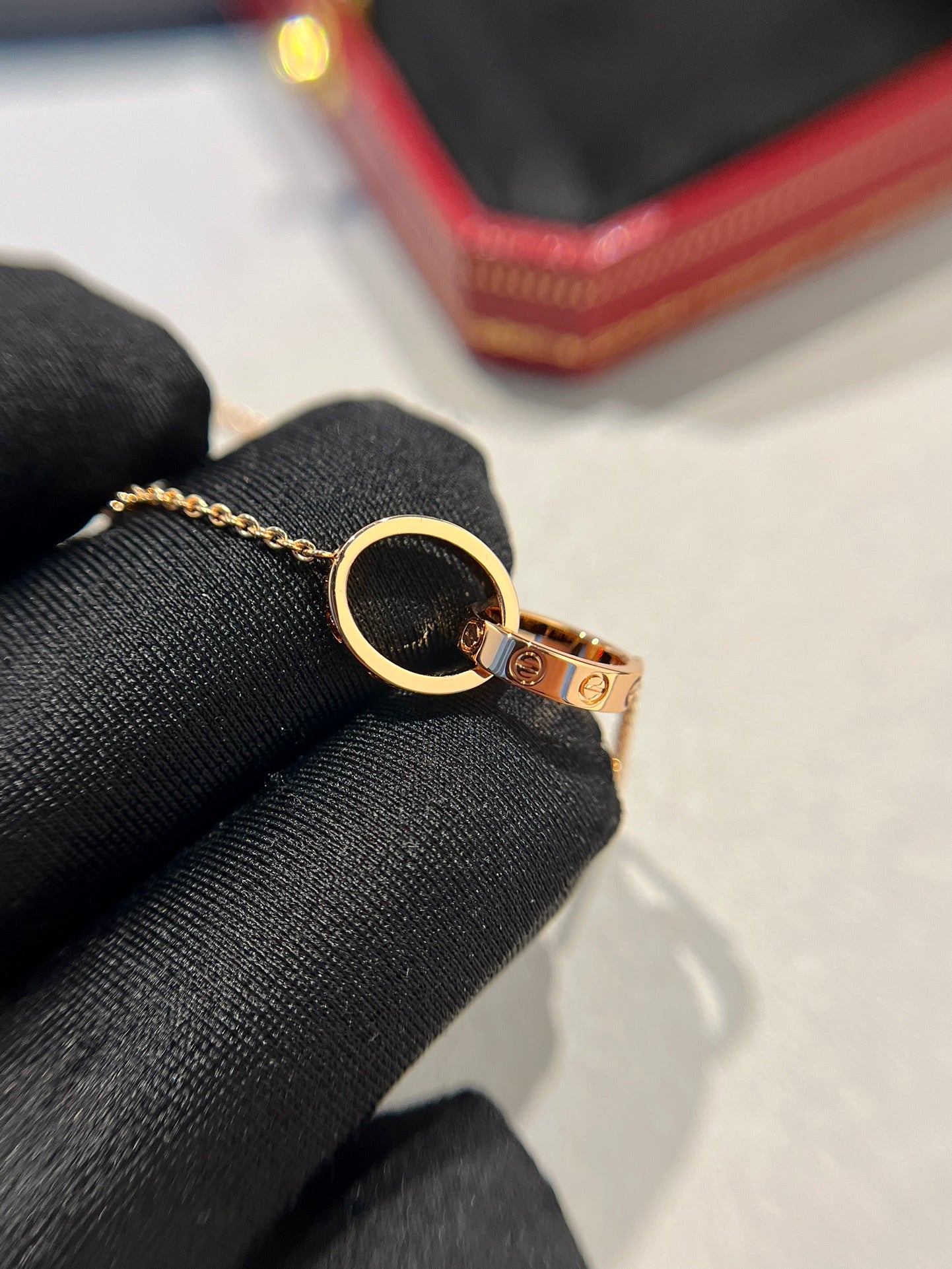 [Max Jewelry ]LOVE NECKLACE DOUBLE RING PINK GOLD