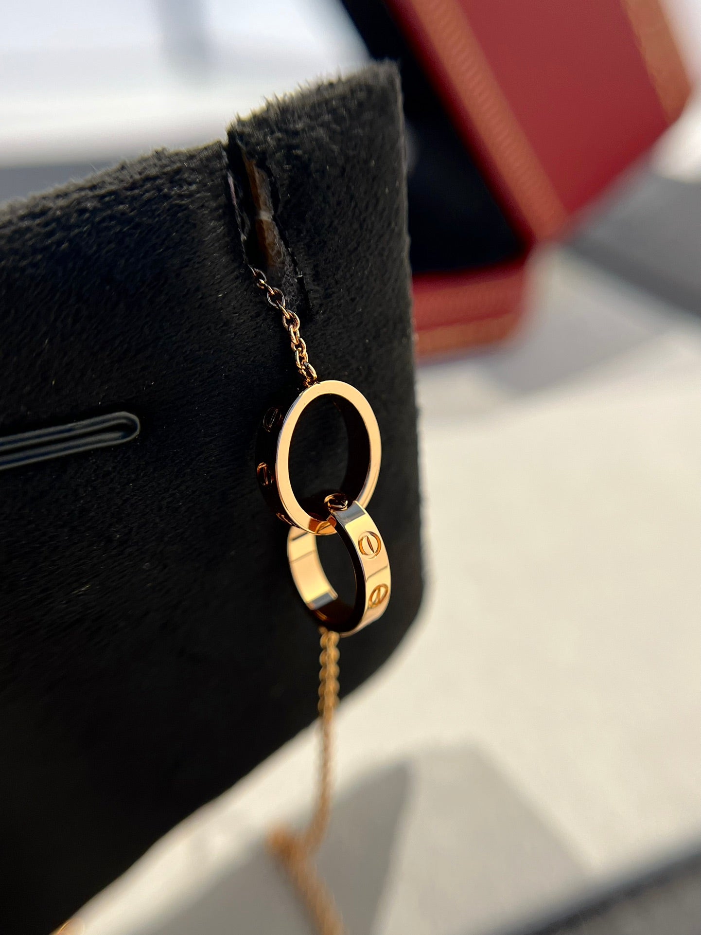 [Max Jewelry ]LOVE NECKLACE DOUBLE RING PINK GOLD