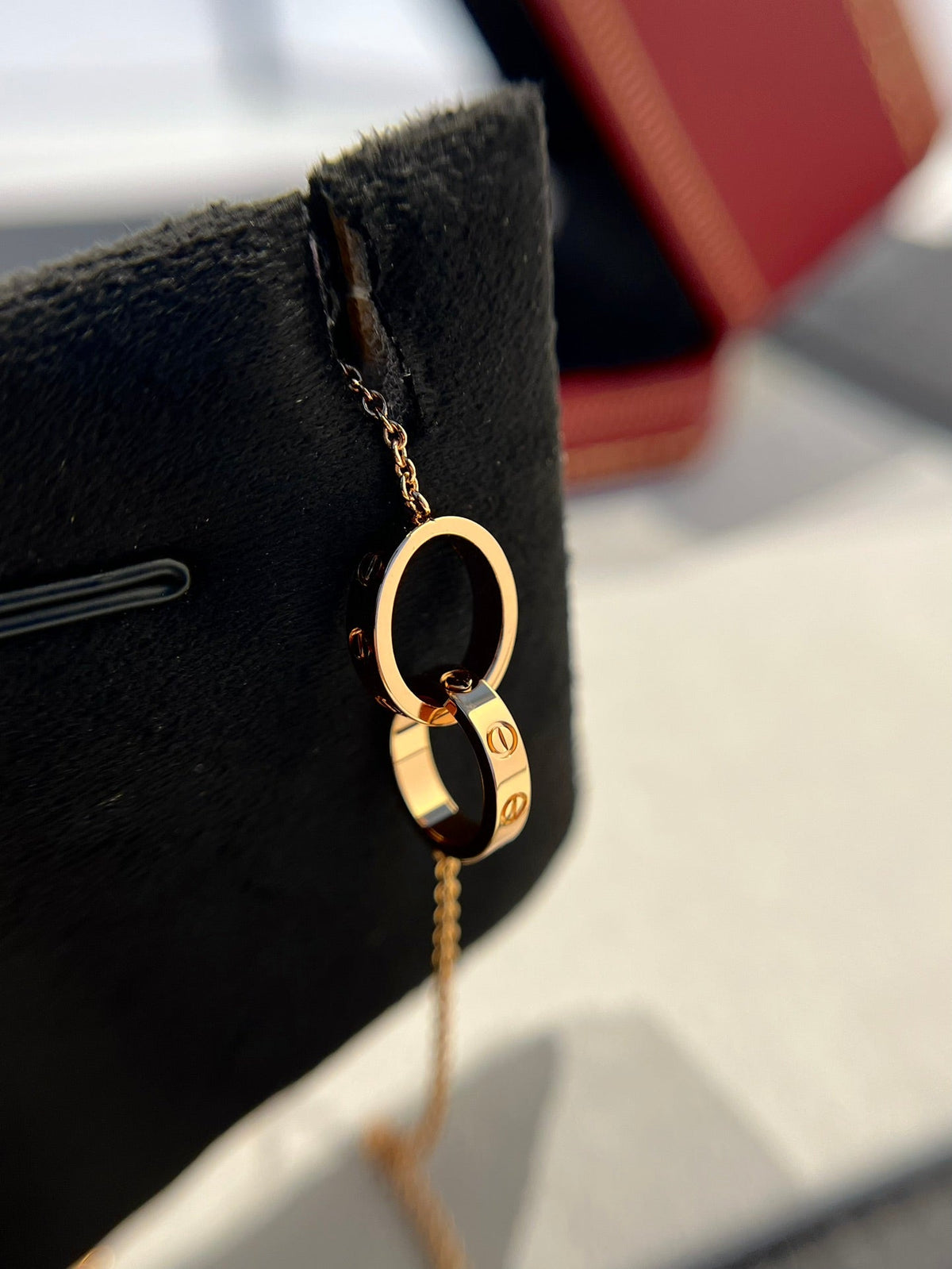 [Plus&Max]LOVE NECKLACE DOUBLE RING PINK GOLD