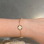 [Plus&Max]STAR AND SUN 4 MOTIF WHITE MOP PINK GOLD BRACELET