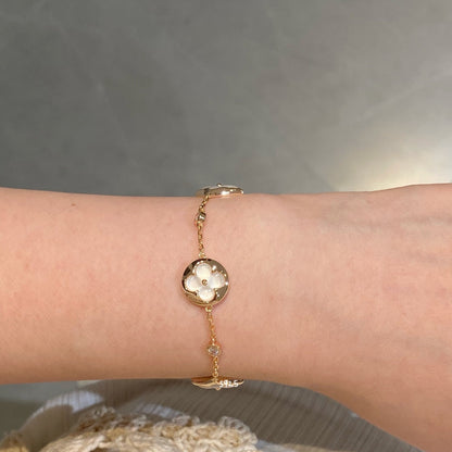 [Max Jewelry ]STAR AND SUN 4 MOTIF WHITE MOP PINK GOLD BRACELET