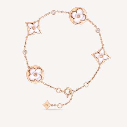[Max Jewelry ]STAR AND SUN 4 MOTIF WHITE MOP PINK GOLD BRACELET