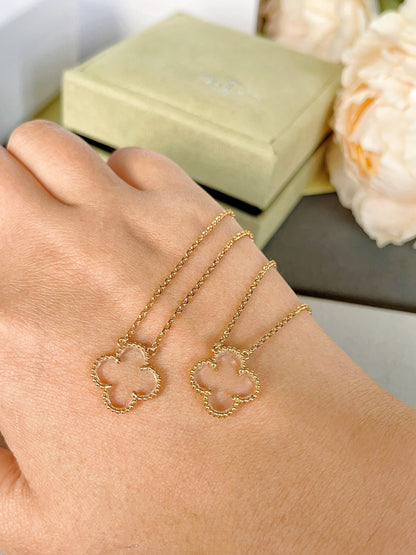 [Max Jewelry ]CLOVER ROCK CRYSTAL ROSE GOLD NECKLACE