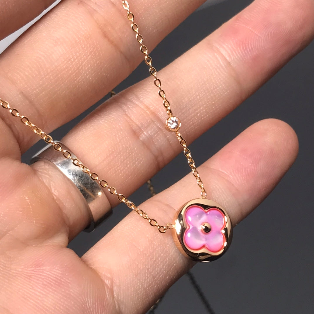 [Max Jewelry ]COLOR BLOSSOM PINK MOP SUN GOLD NECKLACE