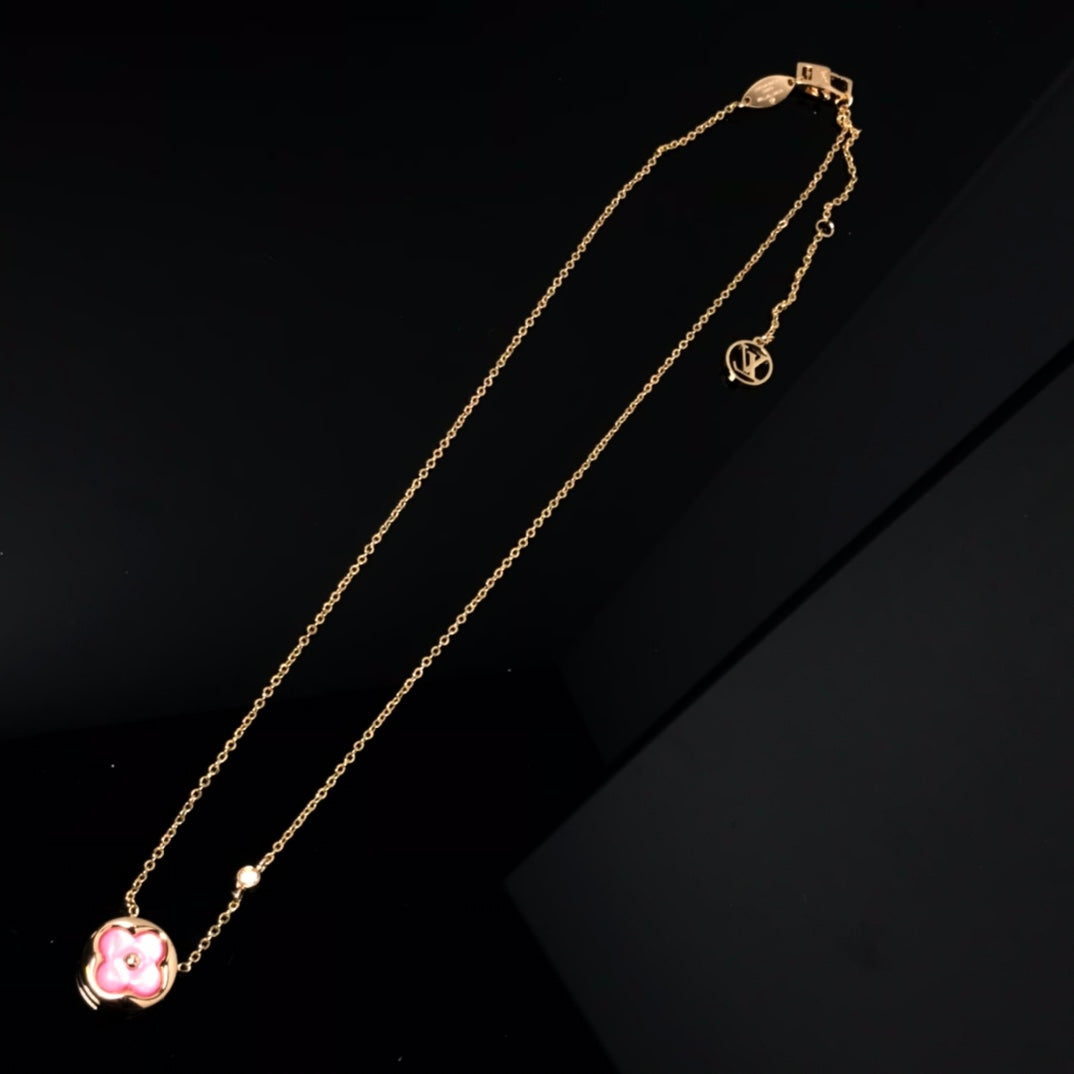 [Max Jewelry ]COLOR BLOSSOM PINK MOP SUN GOLD NECKLACE