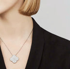 [Plus&Max]CLOVER 25MM LARGE PENDANT DIAMOND PAVED SILVER NECKLACE
