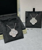 [Plus&Max]CLOVER 25MM LARGE PENDANT DIAMOND PAVED SILVER NECKLACE