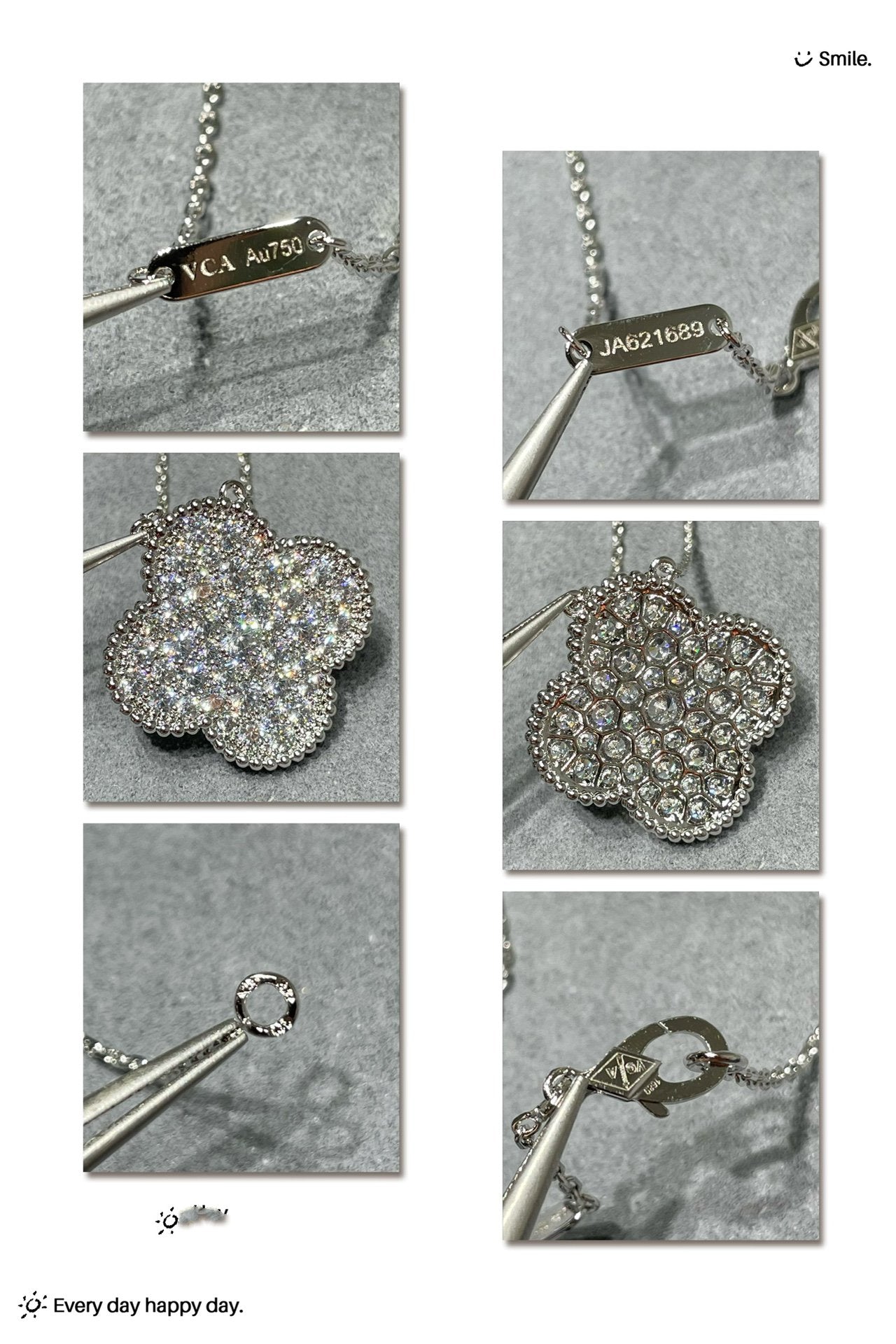 [Max Jewelry ]CLOVER 25MM LARGE PENDANT DIAMOND PAVED SILVER NECKLACE