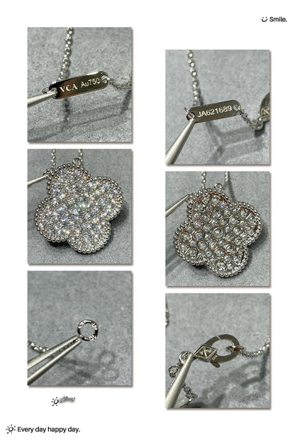 [Max Jewelry ]CLOVER 25MM LARGE PENDANT DIAMOND PAVED SILVER NECKLACE