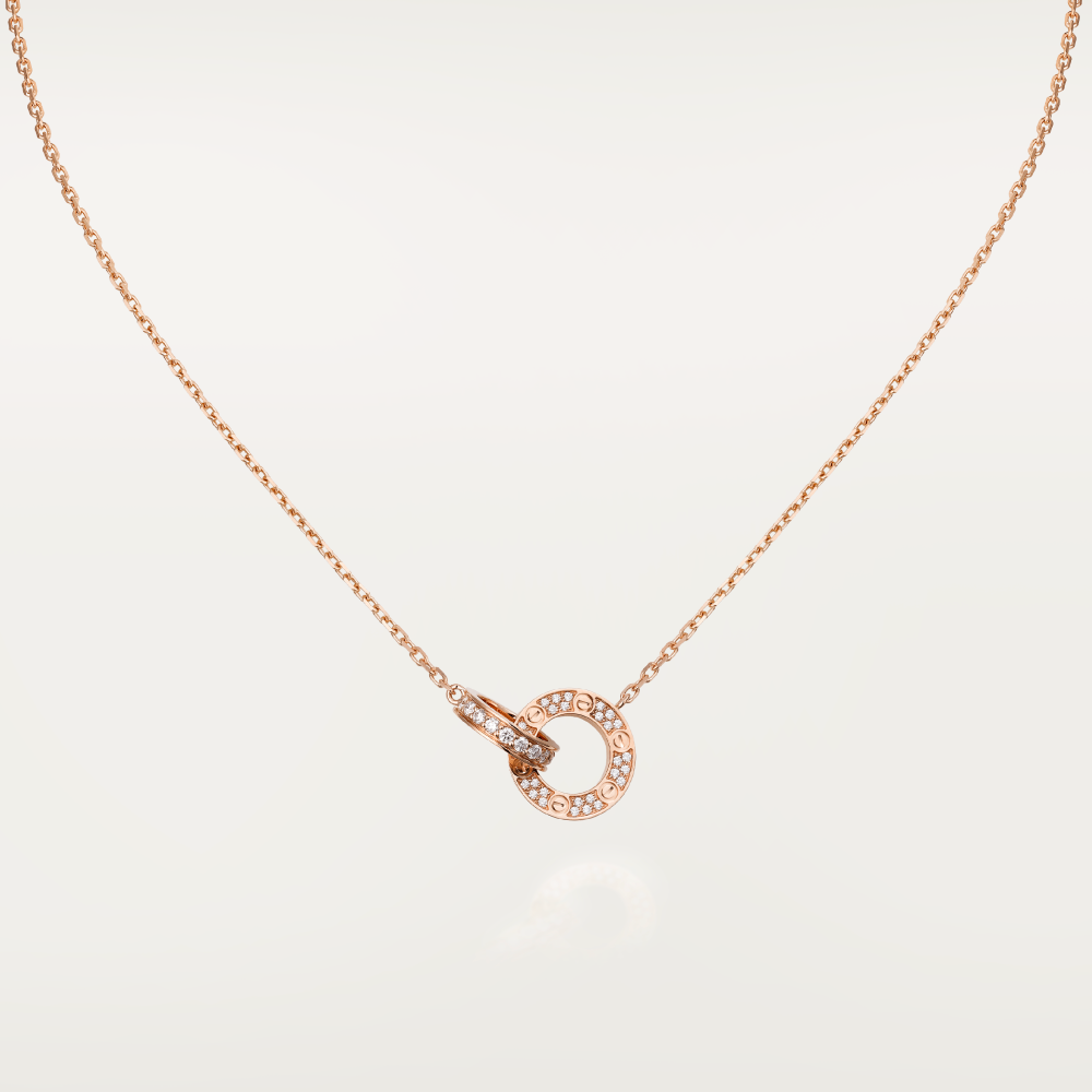[Max Jewelry ]LOVE 7.6MM NECKLACE ROSE GOLD AND SILVER  FULL DIAMOND