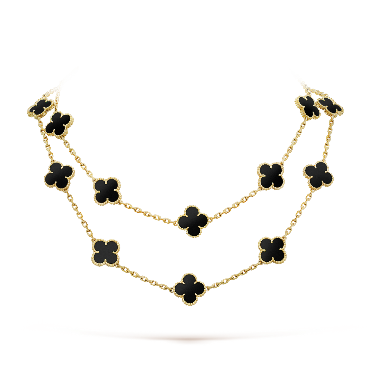 [Max Jewelry ]CLOVER 20 MOTIFS ONYX NECKLACE