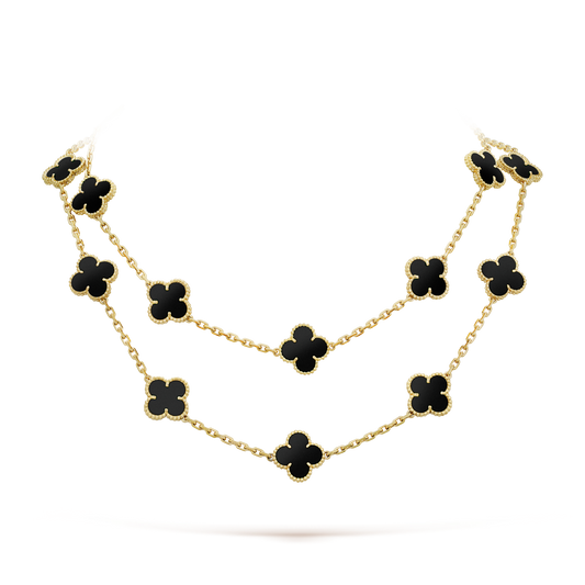 [Max Jewelry ]CLOVER 20 MOTIFS ONYX NECKLACE