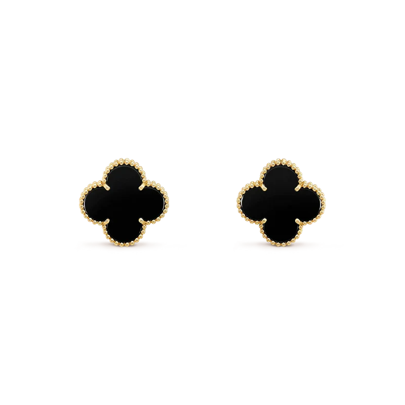 [Max Jewelry ]CLOVER MEDIUM 1 MOTIFS  ONYX STUD EARRINGS