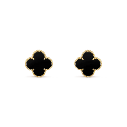 [Max Jewelry ]CLOVER MEDIUM 1 MOTIFS  ONYX STUD EARRINGS