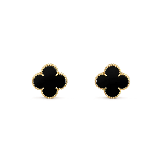 [Max Jewelry ]CLOVER MEDIUM 1 MOTIFS  ONYX STUD EARRINGS