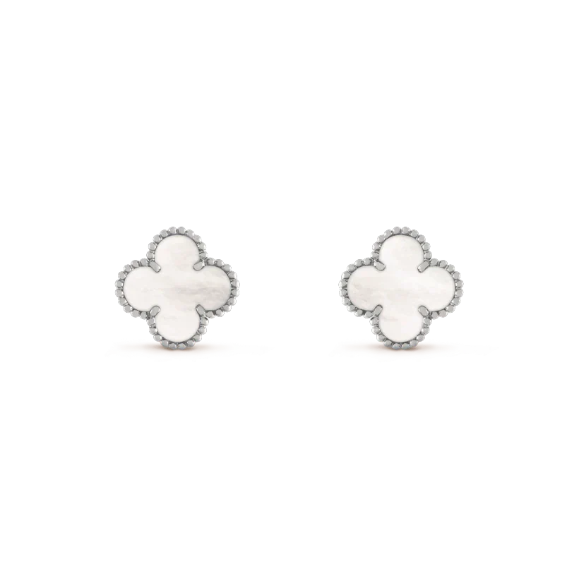 [Max Jewelry ]CLOVER MEDIUM 1 MOTIFS  WHITE MOP EARRINGS SILVER