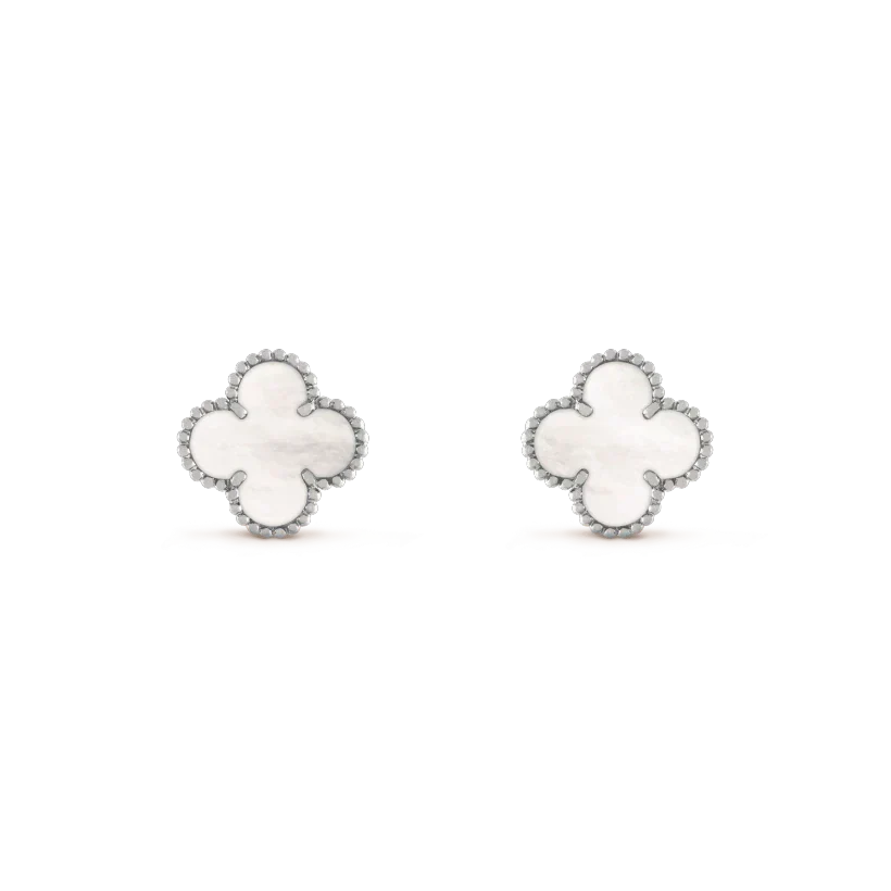 [Plus&Max]CLOVER MEDIUM 1 MOTIFS  WHITE MOP EARRINGS SILVER