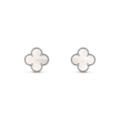 [Max Jewelry ]CLOVER MEDIUM 1 MOTIFS  WHITE MOP EARRINGS SILVER
