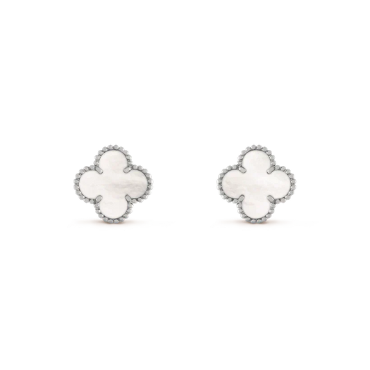 [Max Jewelry ]CLOVER MEDIUM 1 MOTIFS  WHITE MOP EARRINGS SILVER
