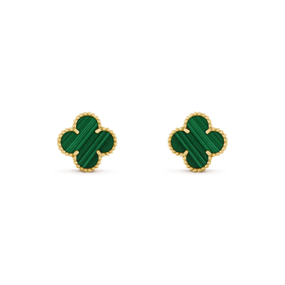 [Max Jewelry ]CLOVER MEDIUM 1 MOTIFS MALACHITE  EARRINGS