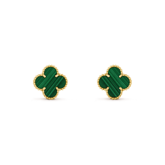 [Max Jewelry ]CLOVER MEDIUM 1 MOTIFS MALACHITE  EARRINGS