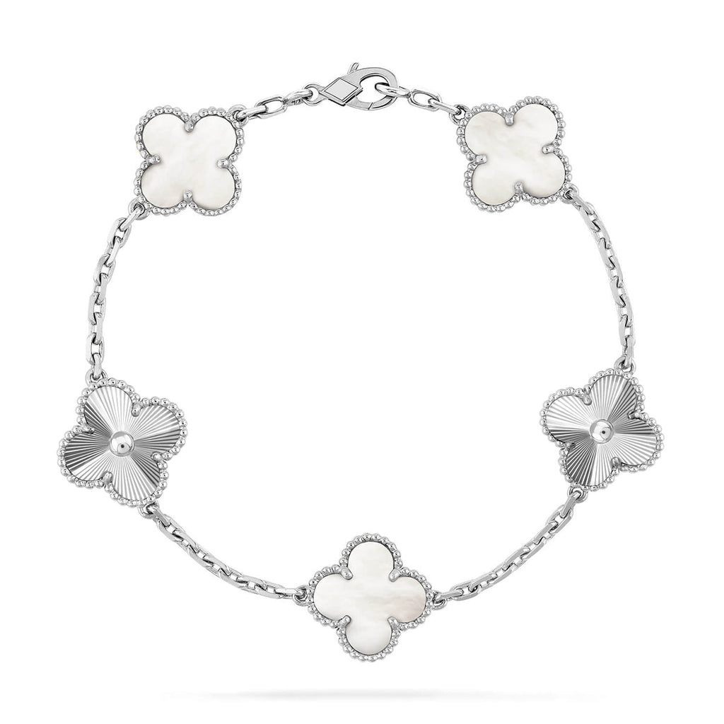 [Plus&Max]LUCKY CLOVER 5-MOTIF BRACELET - WHITE MOTHER-OF-PEARL COLLECTION