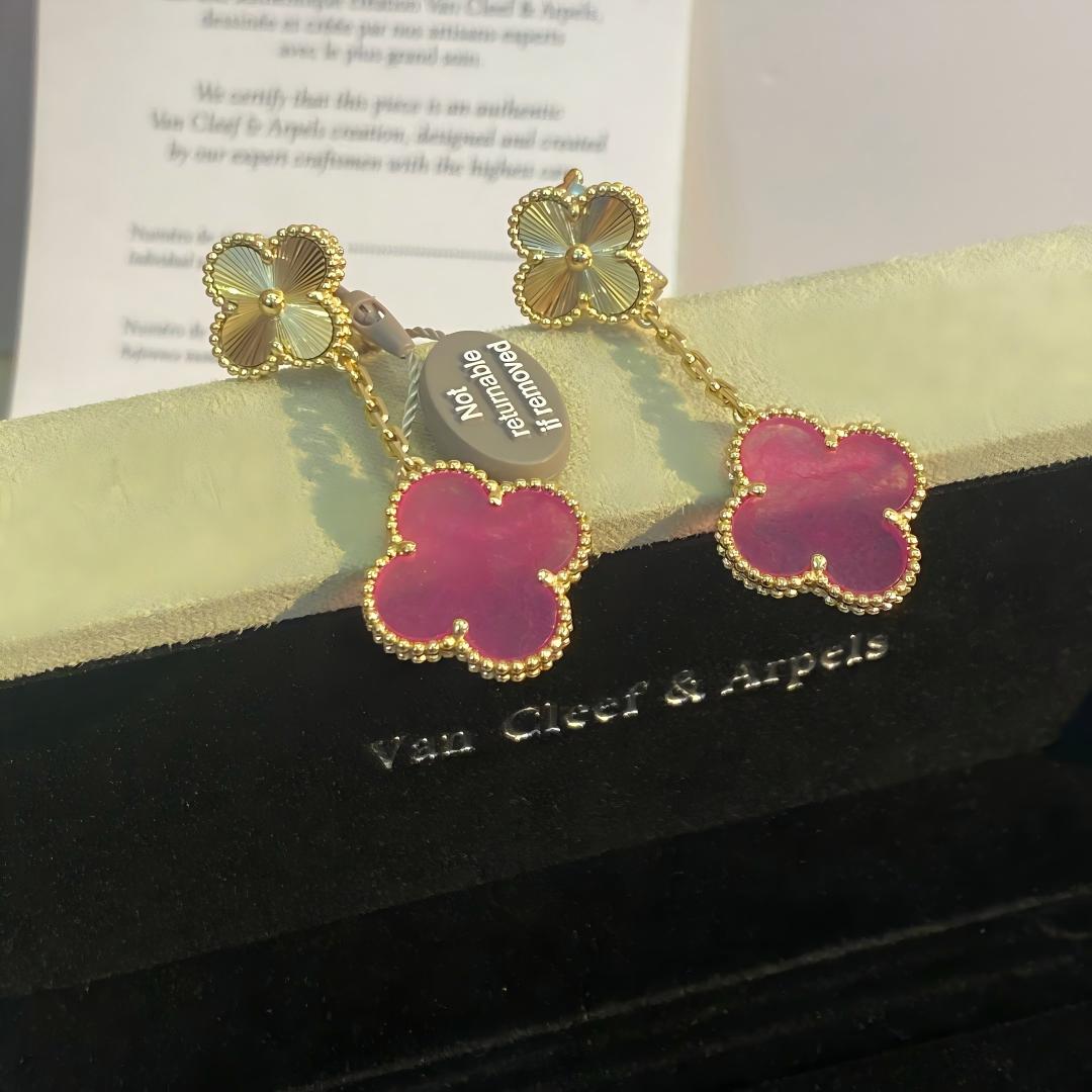 [Max Jewelry]NEW CLOVER 2 MOTIF PINK ENAMEL EARRINGS