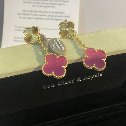 [Max Jewelry]NEW CLOVER 2 MOTIF PINK ENAMEL EARRINGS