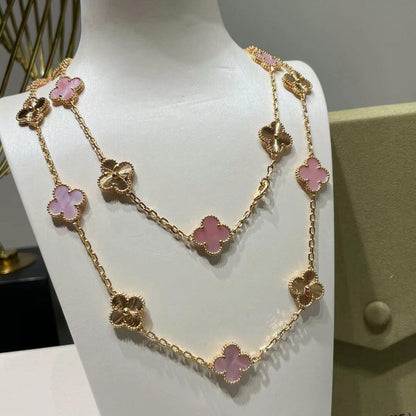 [Max Jewelry ]CLOVER 20 MOTIFS LASER PINK MOP NECKLACE