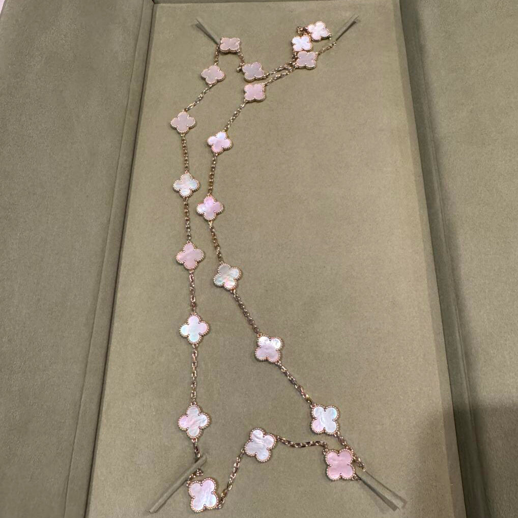 [Max Jewelry ]CLOVER 20 MOTIFS PINK MOP NECKLACE