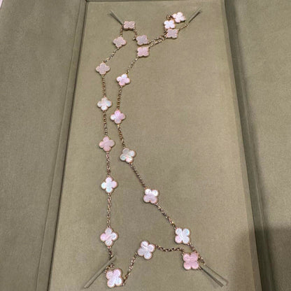 [Max Jewelry ]CLOVER 20 MOTIFS PINK MOP NECKLACE