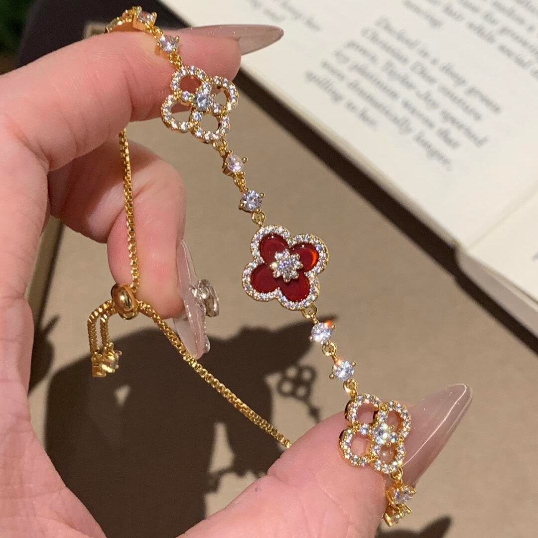 [Max Jewelry ]CLOVER 5 MOTIF PINK BLUE RED WHITE BRACELET