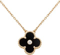 [Plus&Max]CLOVER 15MM DIAMOND ONYX NECKLACE