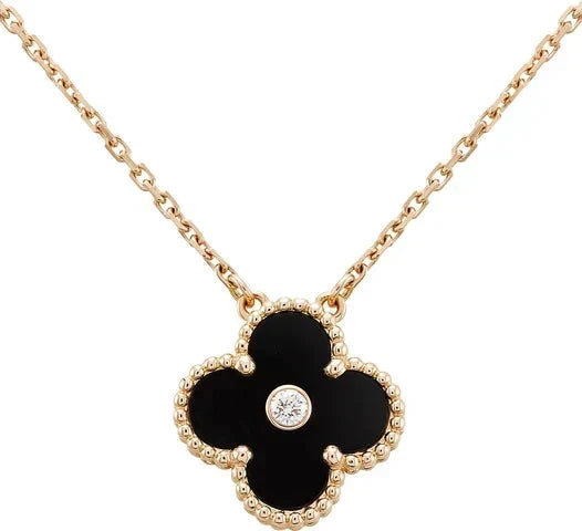 [Plus&Max]CLOVER 15MM DIAMOND ONYX NECKLACE