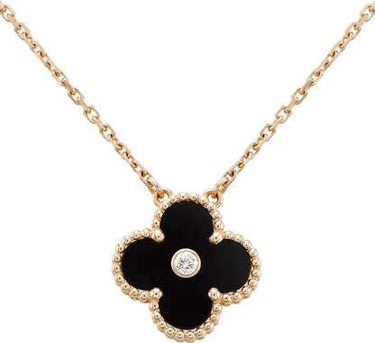 [Max Jewelry ]CLOVER 15MM DIAMOND ONYX NECKLACE