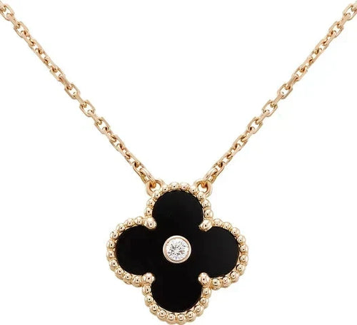 [Plus&Max]CLOVER 15MM DIAMOND ONYX NECKLACE