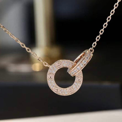 [Max Jewelry ]LOVE 7.6MM NECKLACE ROSE GOLD AND SILVER  FULL DIAMOND