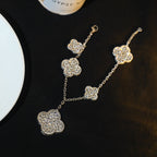 [Plus&Max]CLOVER BRACELET 5 MOTIF SILVER DIAMOND PAVED