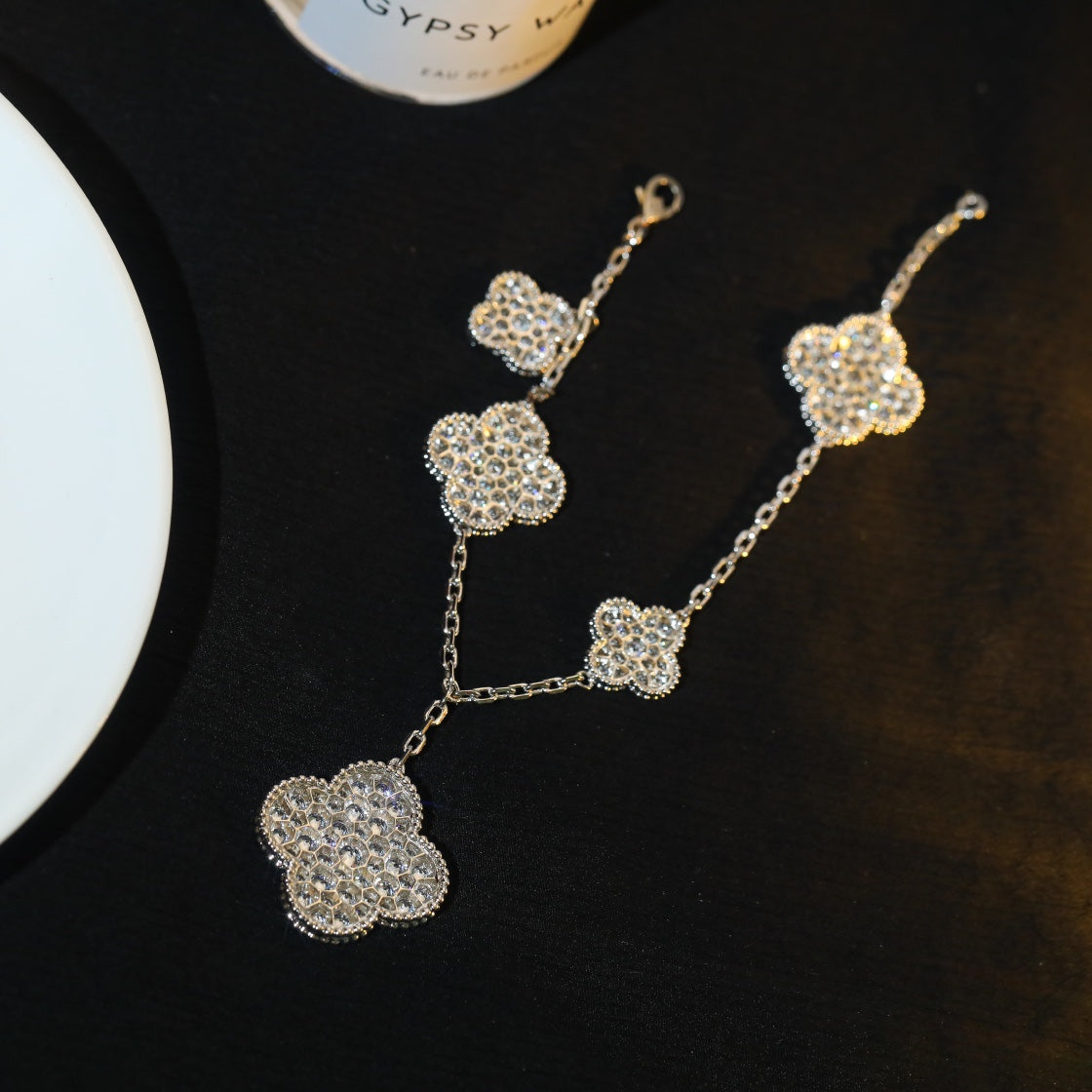 [Max Jewelry ]CLOVER BRACELET 5 MOTIF SILVER DIAMOND PAVED