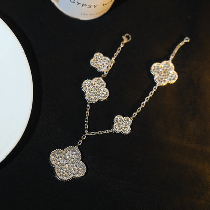 [Max Jewelry ]CLOVER BRACELET 5 MOTIF SILVER DIAMOND PAVED