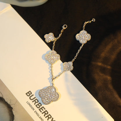 [Max Jewelry ]CLOVER BRACELET 5 MOTIF SILVER DIAMOND PAVED