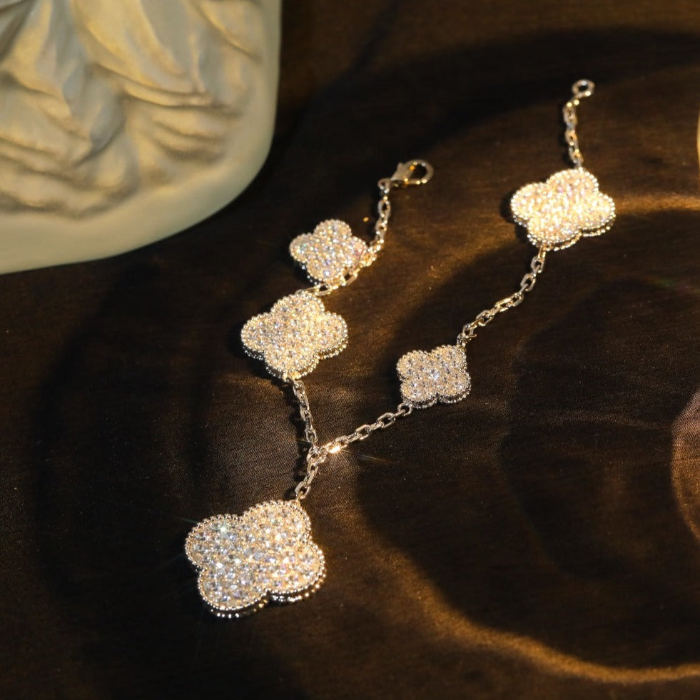 [Max Jewelry ]CLOVER BRACELET 5 MOTIF SILVER DIAMOND PAVED