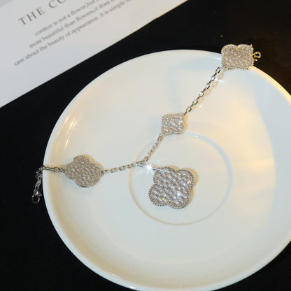 [Max Jewelry ]CLOVER BRACELET 5 MOTIF SILVER DIAMOND PAVED