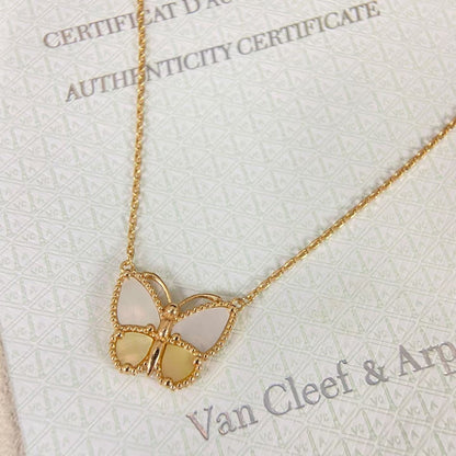 [Max Jewelry]NEW ROSE GOLD WHITE MOTHER OF PEARL BUTTERFLY NECKLACE