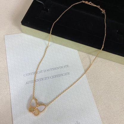 [Max Jewelry]NEW ROSE GOLD WHITE MOTHER OF PEARL BUTTERFLY NECKLACE