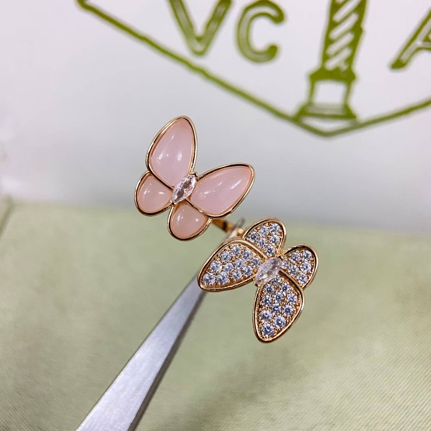 [Max Jewelry]TWIN BUTTERFLY NEW DIAMOND & PINK BUTTERFLY RING